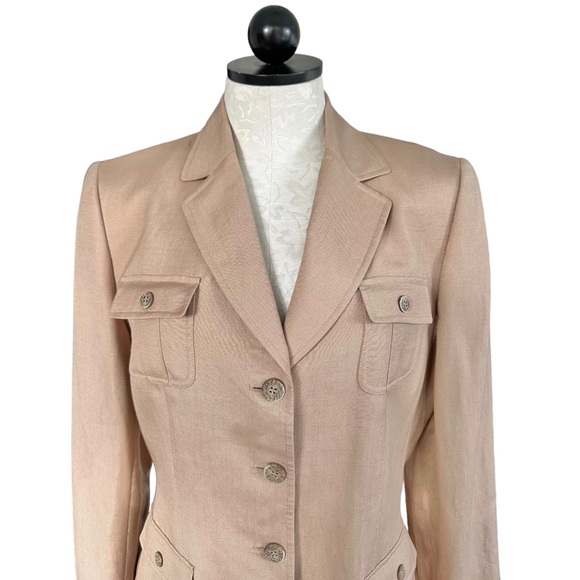 Tahari New Linen Rayon Jacket Button Front 4 Patch Pockets Lined Size 10 - Picture 3 of 15